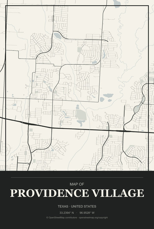 Providence Village, Texas City Map Aluminum Sign in Museum Plaque style