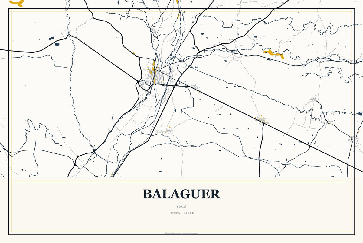 Balaguer, Spain City Map Aluminum Sign in Citrine Modern style