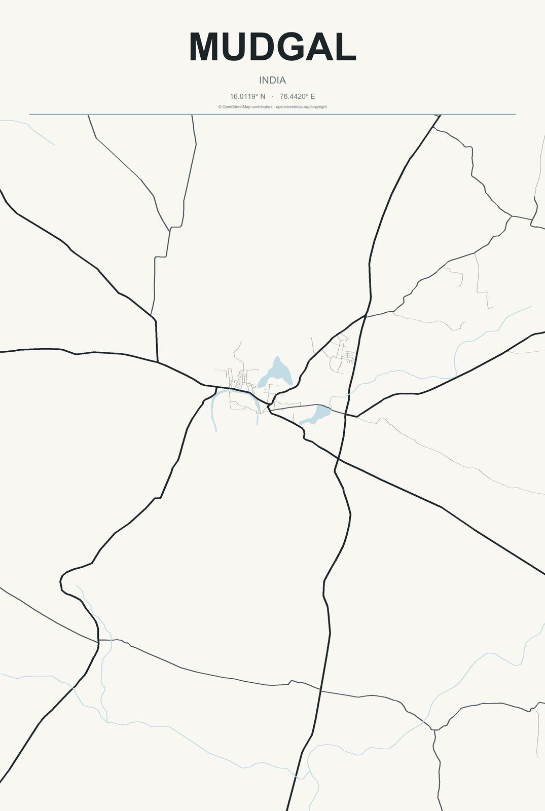 Mudgal, India City Map Aluminum Sign in Headline Atlas style