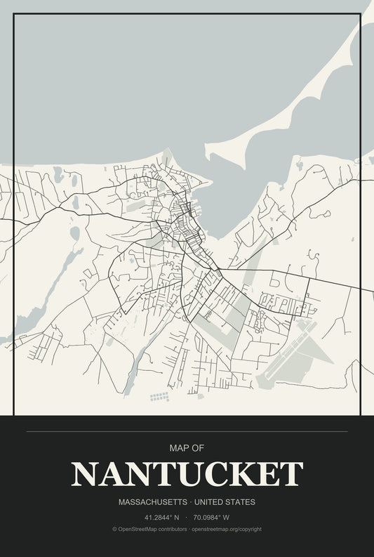 Nantucket, Massachusetts City Map Aluminum Sign in Museum Plaque style