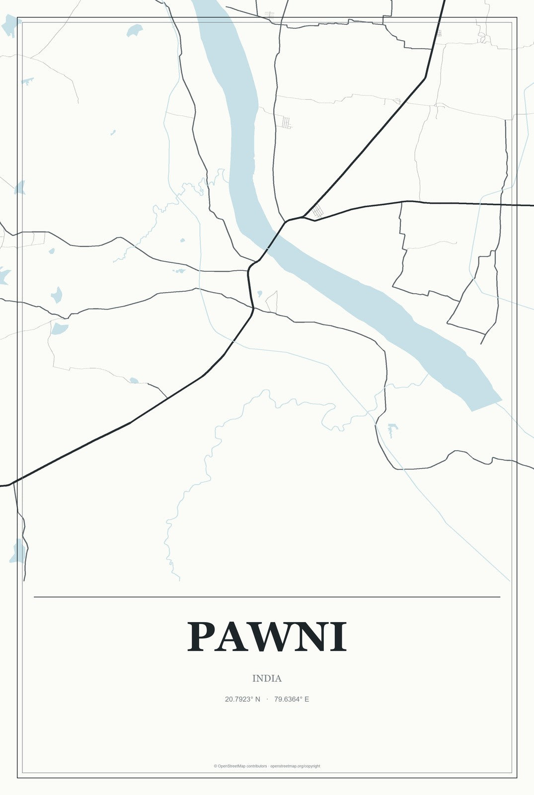 Pawni, India City Map Aluminum Sign in Gallery Air style