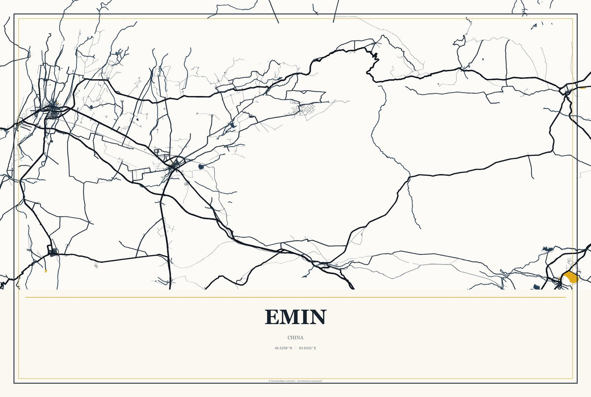 Emin, China City Map Aluminum Sign in Citrine Modern style