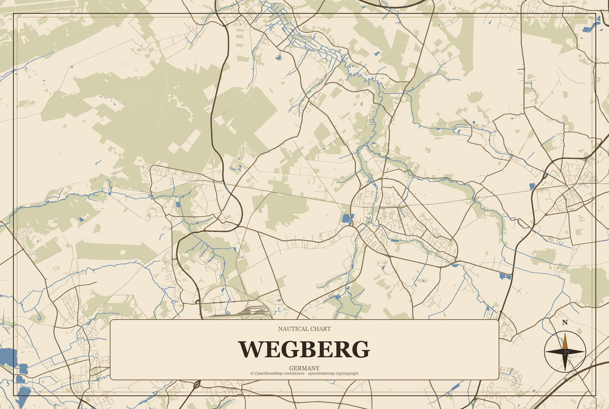 Wegberg, Germany City Map Aluminum Sign in Heritage Nautical style