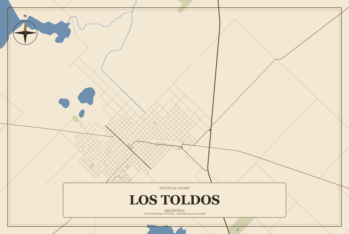 Los Toldos, Argentina City Map Aluminum Sign in Heritage Nautical style