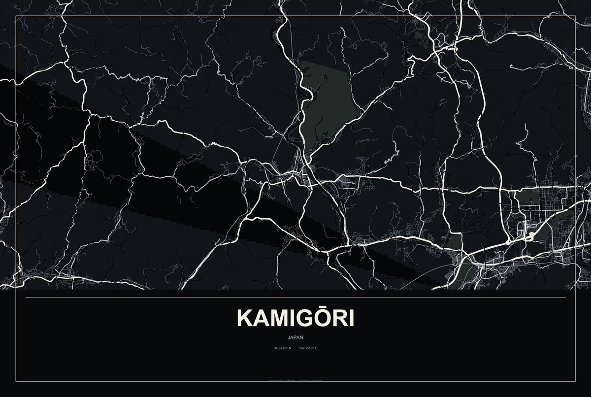 Kamigōri, Japan City Map Aluminum Sign in Metropolitan Noir style