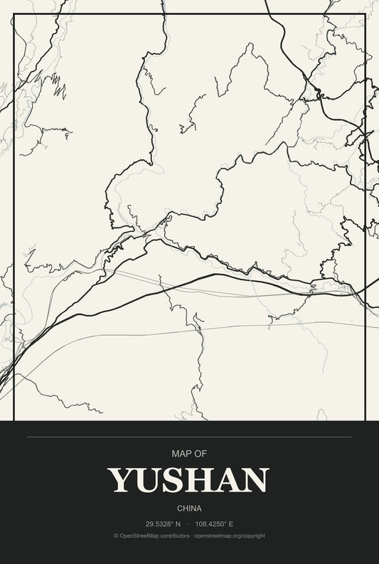 Yushan, China City Map Aluminum Sign in Museum Plaque style