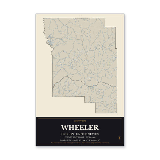Wheeler County, Oregon Map Aluminum Sign in Museum Plaque style
