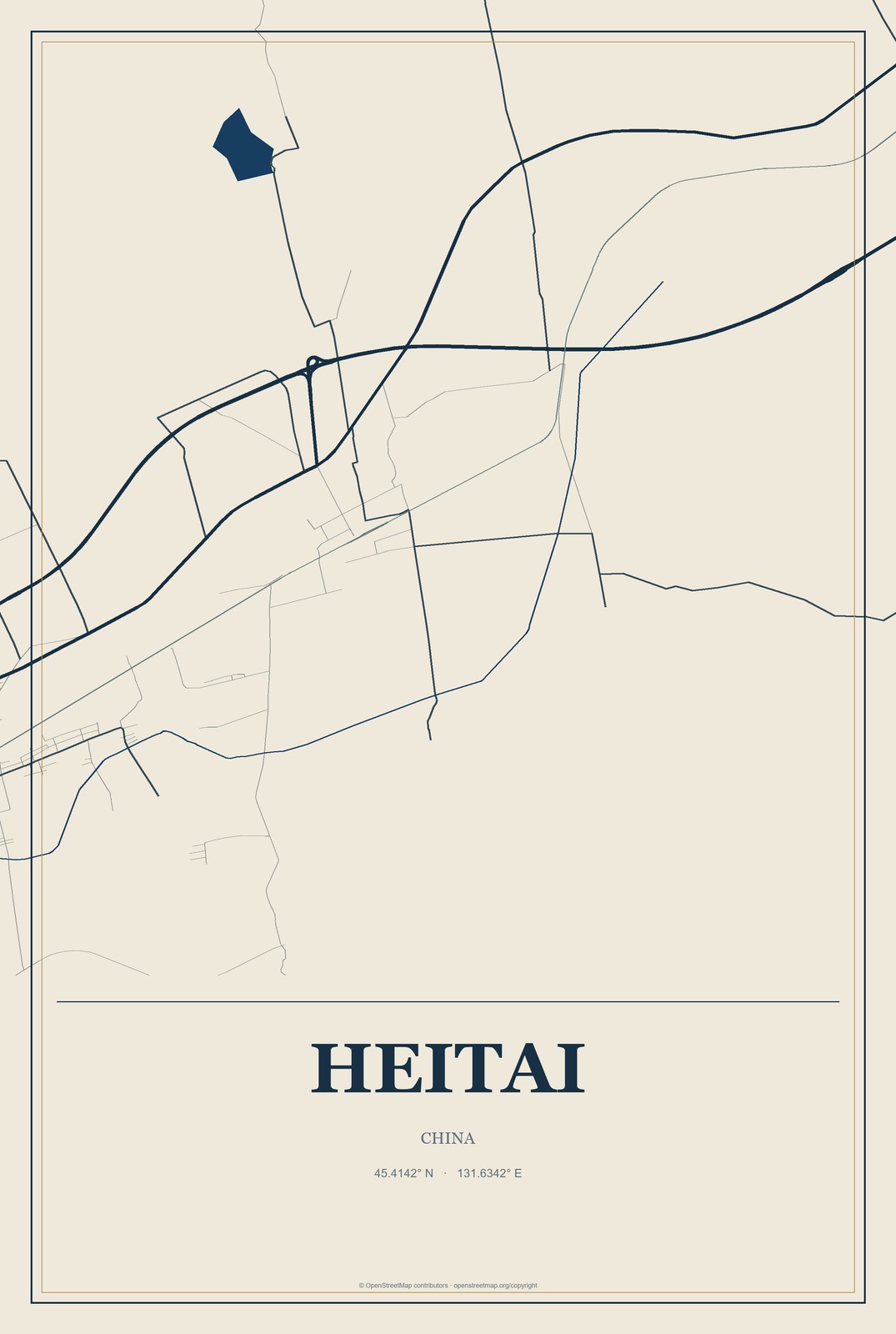 Heitai, China City Map Aluminum Sign in Coastal Cutout style