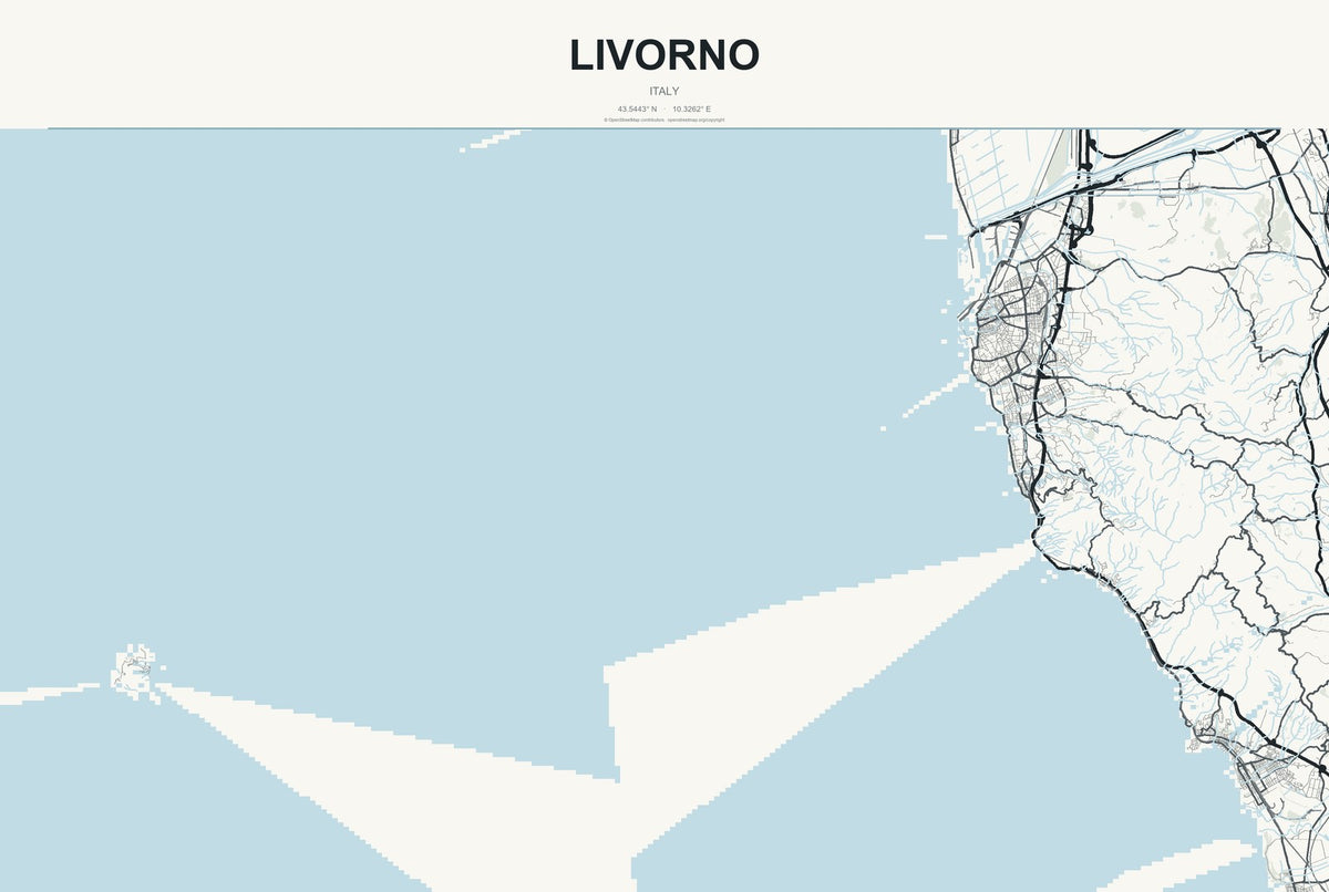 Livorno, Italy City Map Aluminum Sign in Headline Atlas style