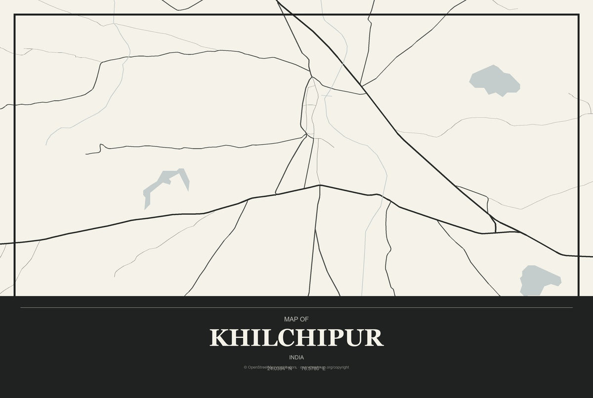 Khilchipur, India City Map Aluminum Sign in Museum Plaque style