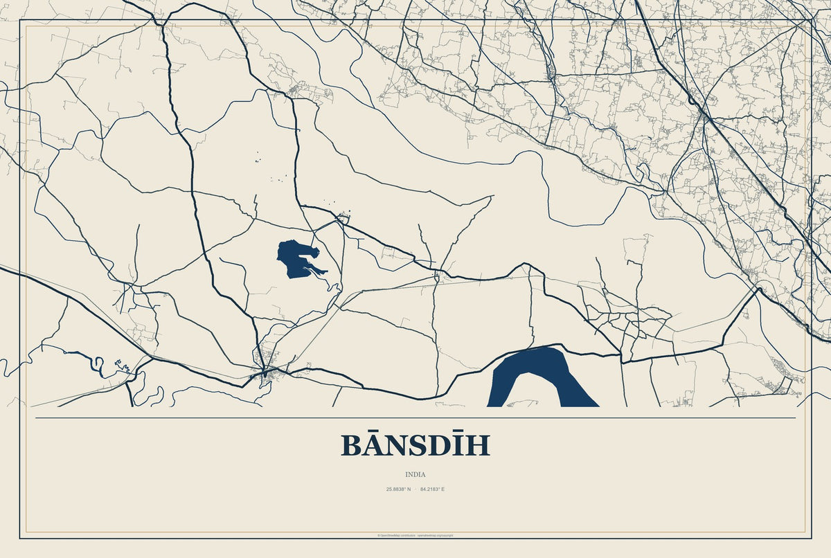 Bānsdīh, India City Map Aluminum Sign in Coastal Cutout style