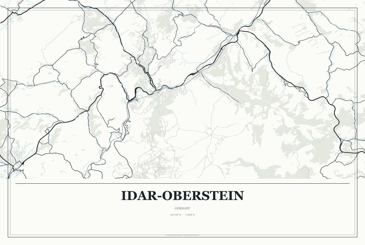 Idar-Oberstein, Germany City Map Aluminum Sign in Gallery Air style