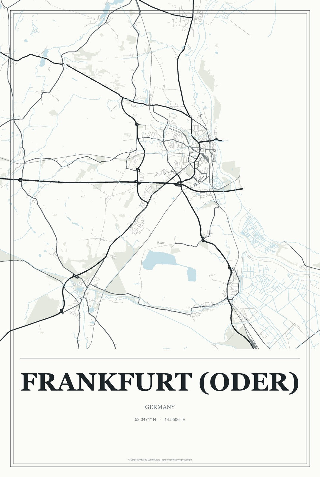 Frankfurt (Oder), Germany City Map Aluminum Sign in Gallery Air style