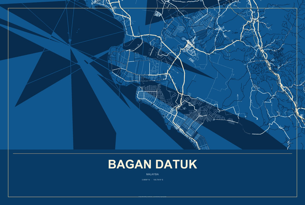 Bagan Datuk, Malaysia City Map Aluminum Sign in Harbor Cobalt style