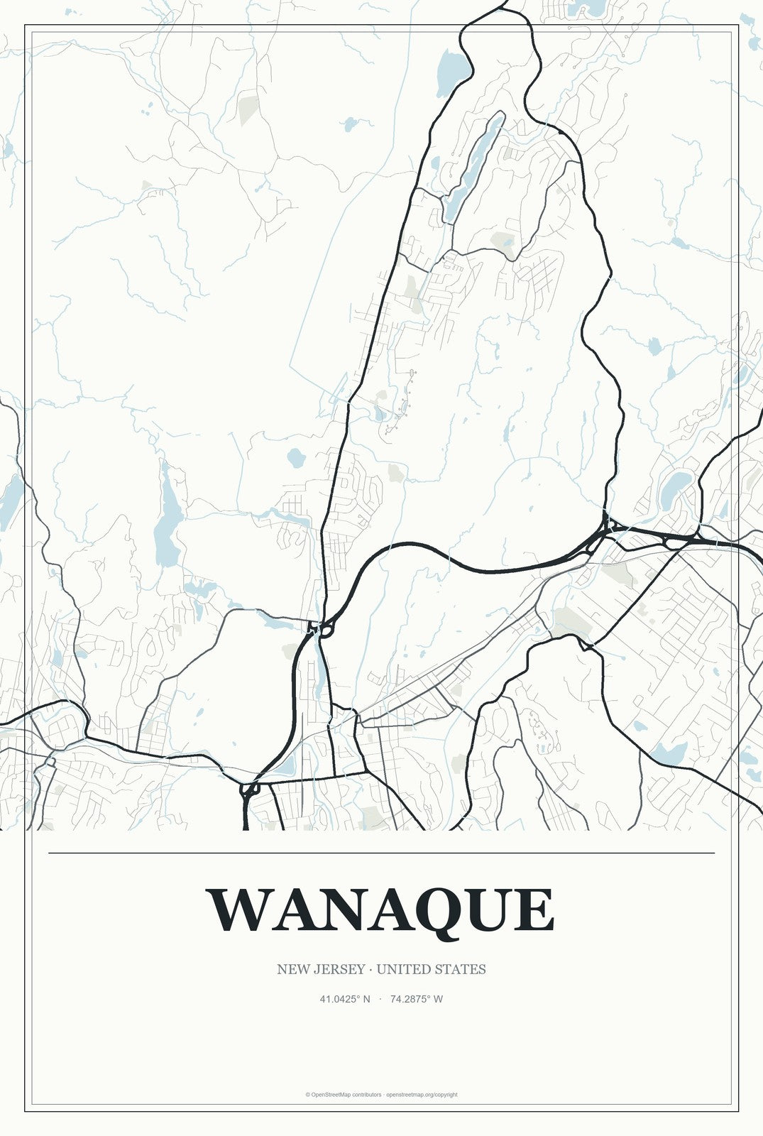 Wanaque, New Jersey City Map Aluminum Sign in Gallery Air style