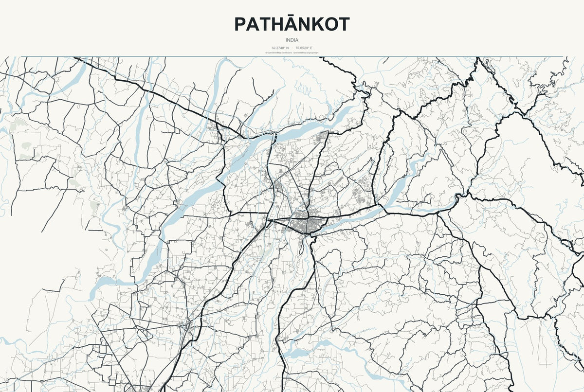 Pathānkot, India City Map Aluminum Sign in Headline Atlas style