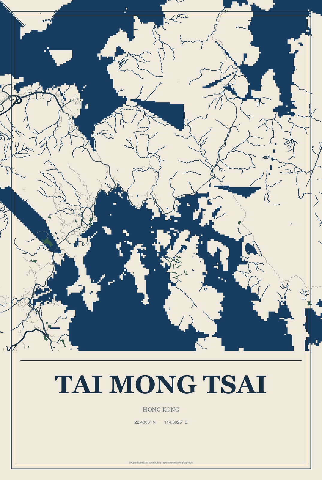 Tai Mong Tsai, Hong Kong City Map Aluminum Sign in Coastal Cutout style