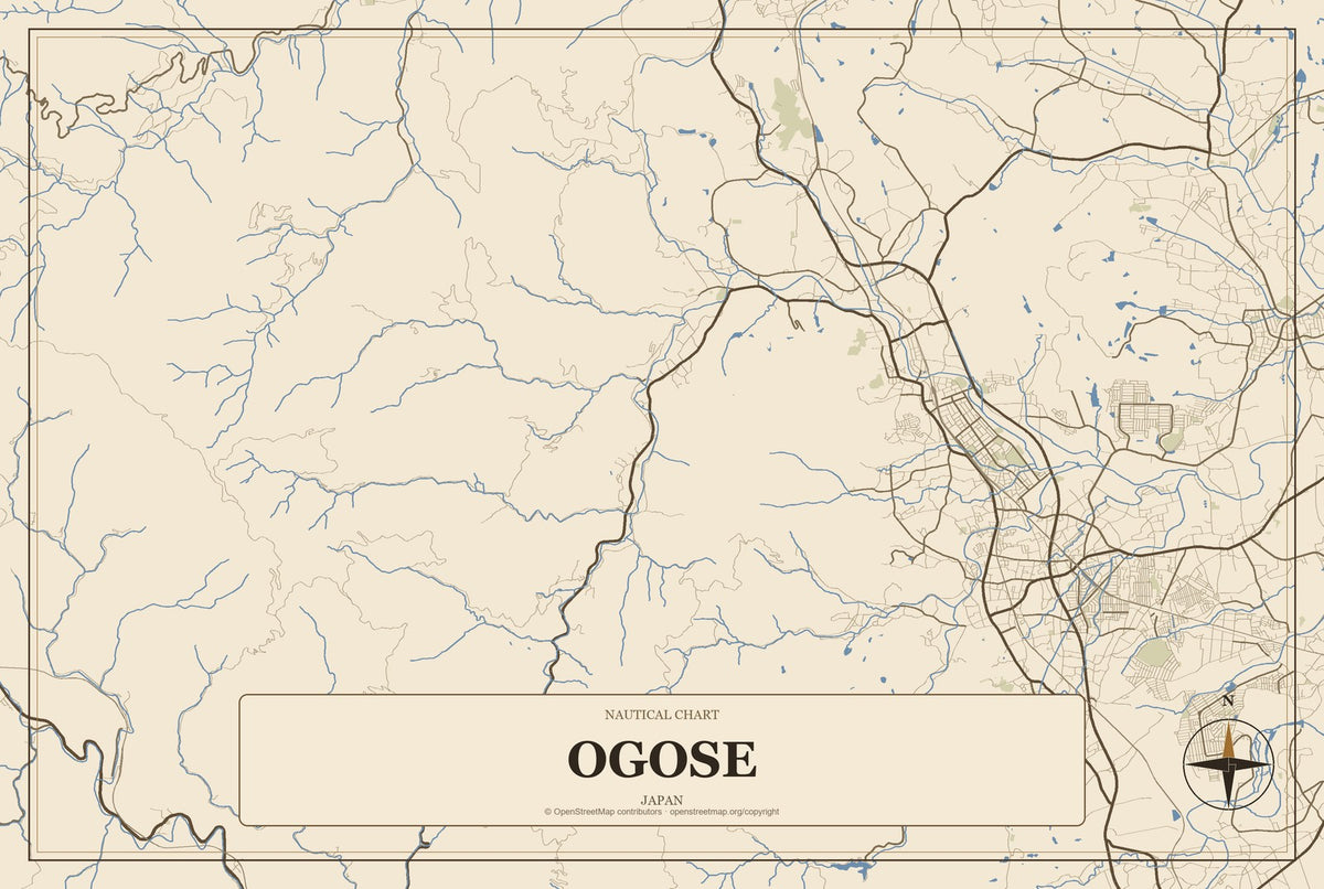 Ogose, Japan City Map Aluminum Sign in Heritage Nautical style