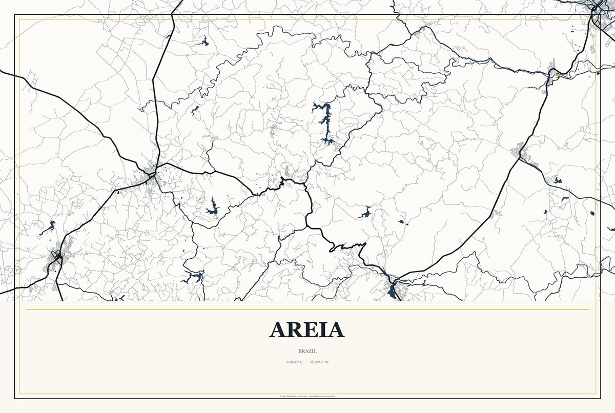 Areia, Brazil City Map Aluminum Sign in Citrine Modern style