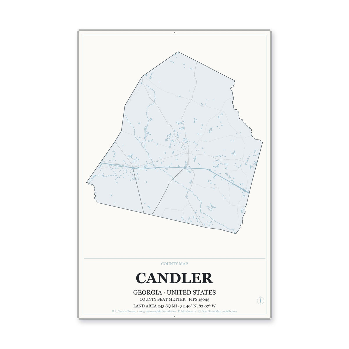 Candler County, Georgia Map Aluminum Sign in Gallery Air style