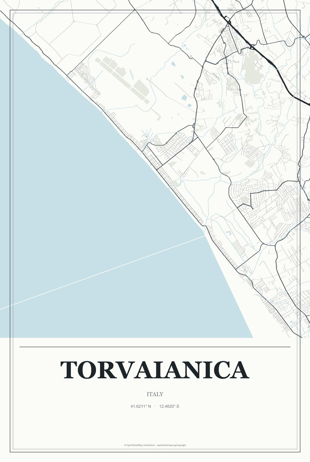 Torvaianica, Italy City Map Aluminum Sign in Gallery Air style