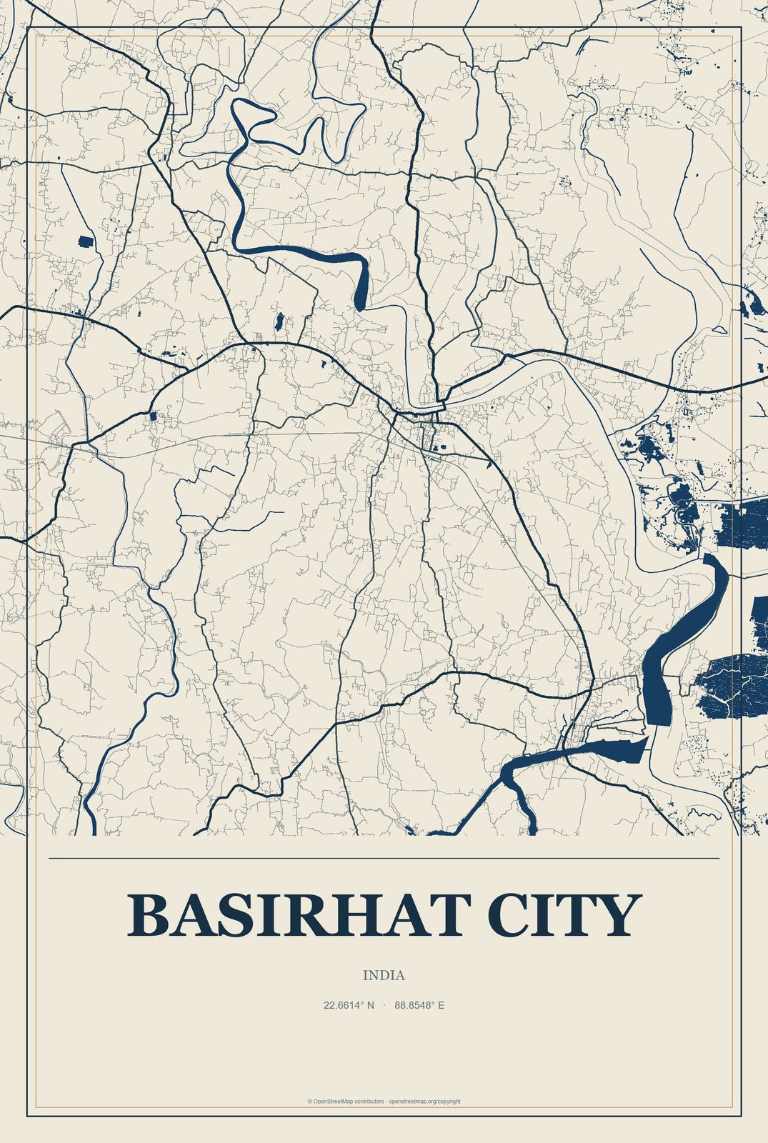 Basirhat City, India City Map Aluminum Sign in Coastal Cutout style