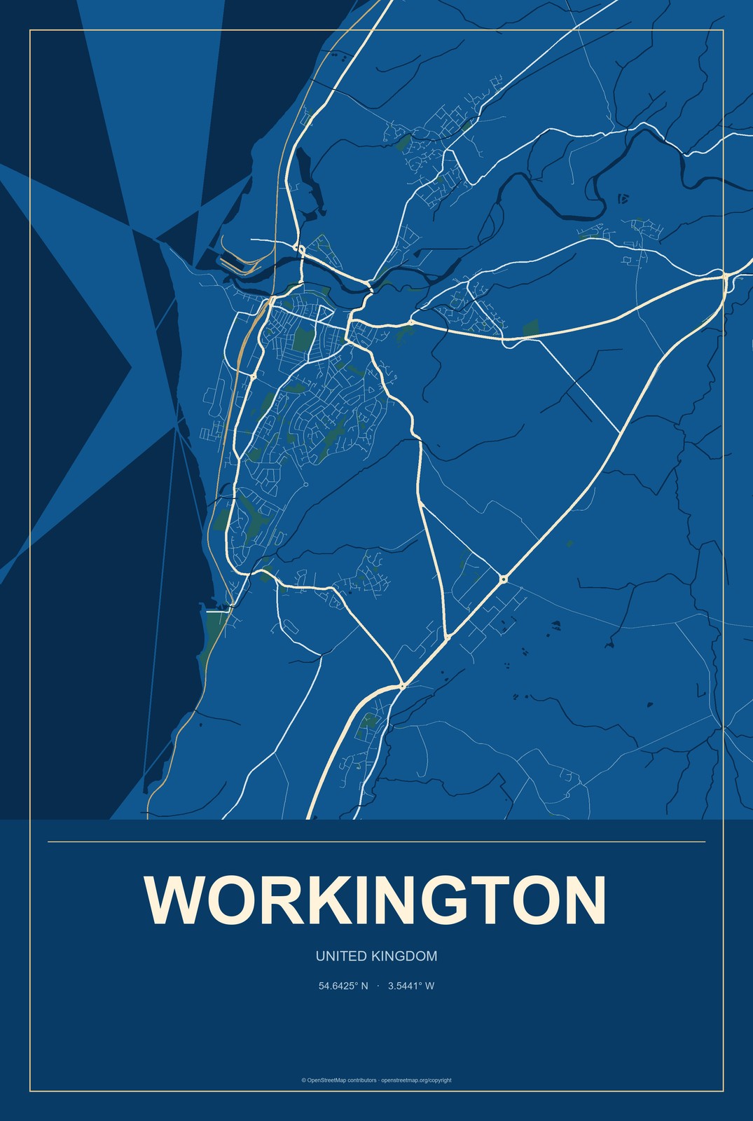 Workington, United Kingdom City Map Aluminum Sign in Harbor Cobalt style