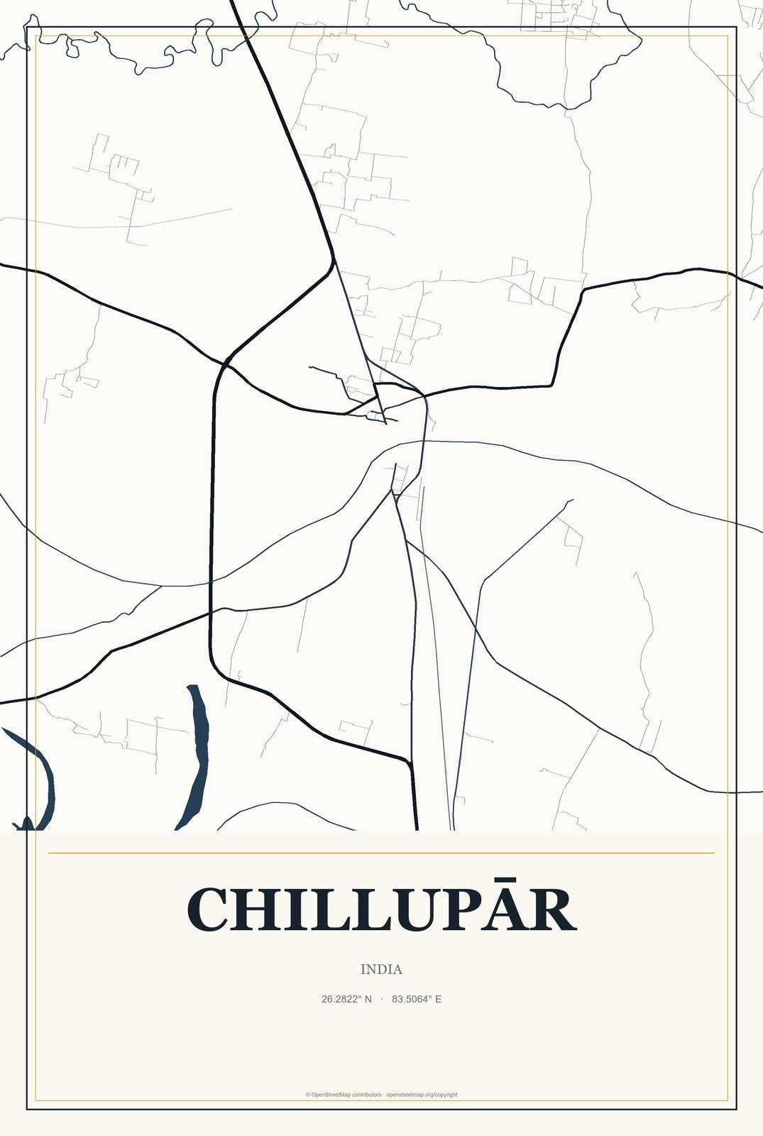 Chillupār, India City Map Aluminum Sign in Citrine Modern style