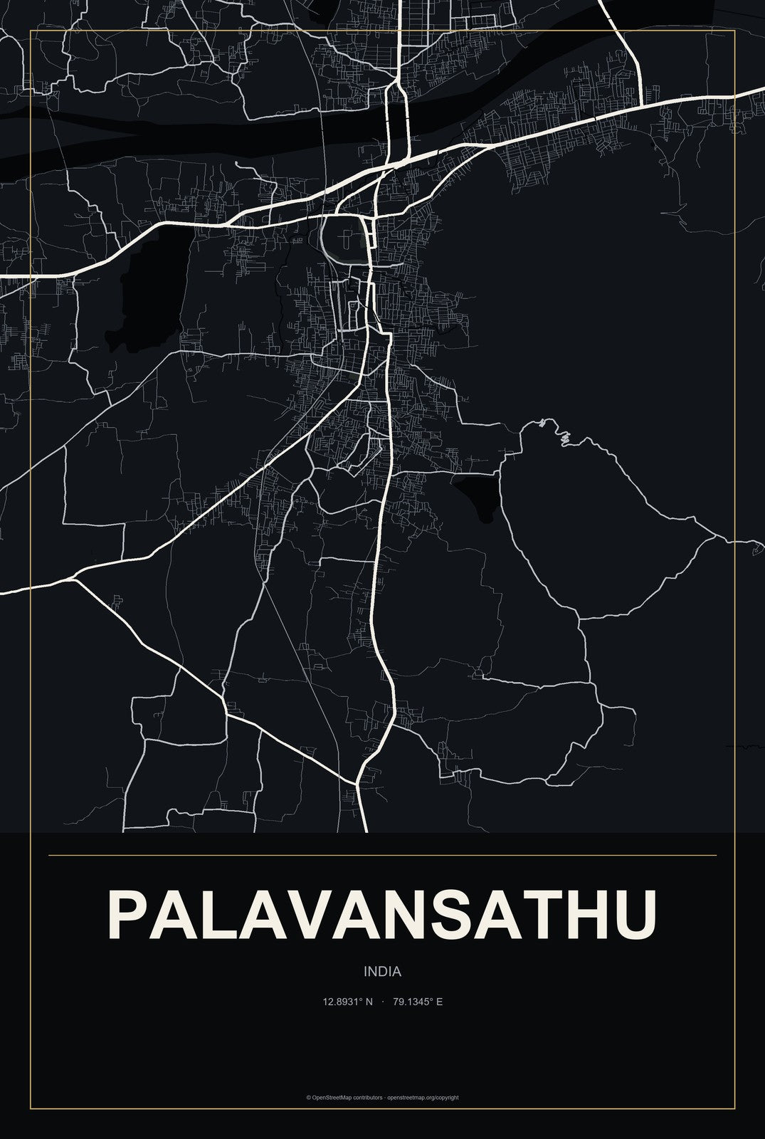 Palavansathu, India City Map Aluminum Sign in Metropolitan Noir style