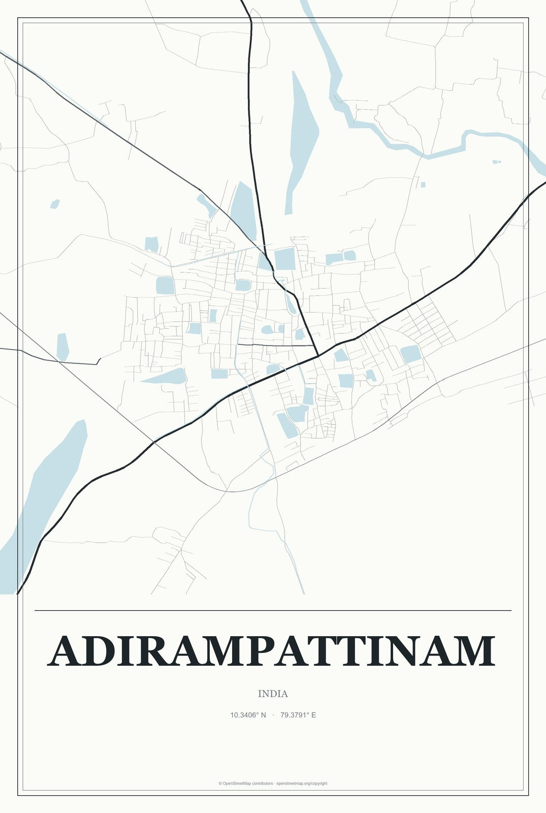 Adirampattinam, India City Map Aluminum Sign in Gallery Air style