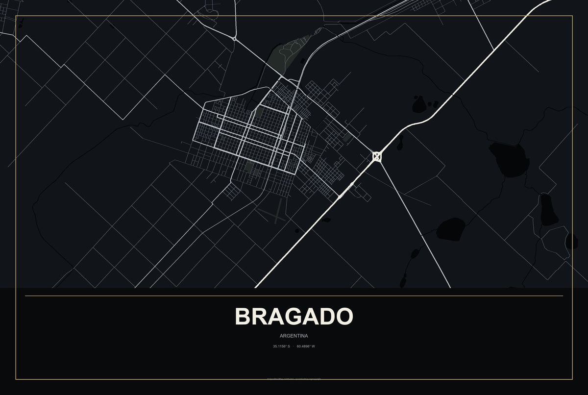 Bragado, Argentina City Map Aluminum Sign in Metropolitan Noir style