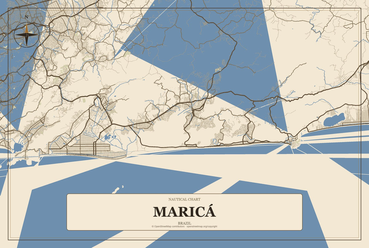 Maricá, Brazil City Map Aluminum Sign in Heritage Nautical style