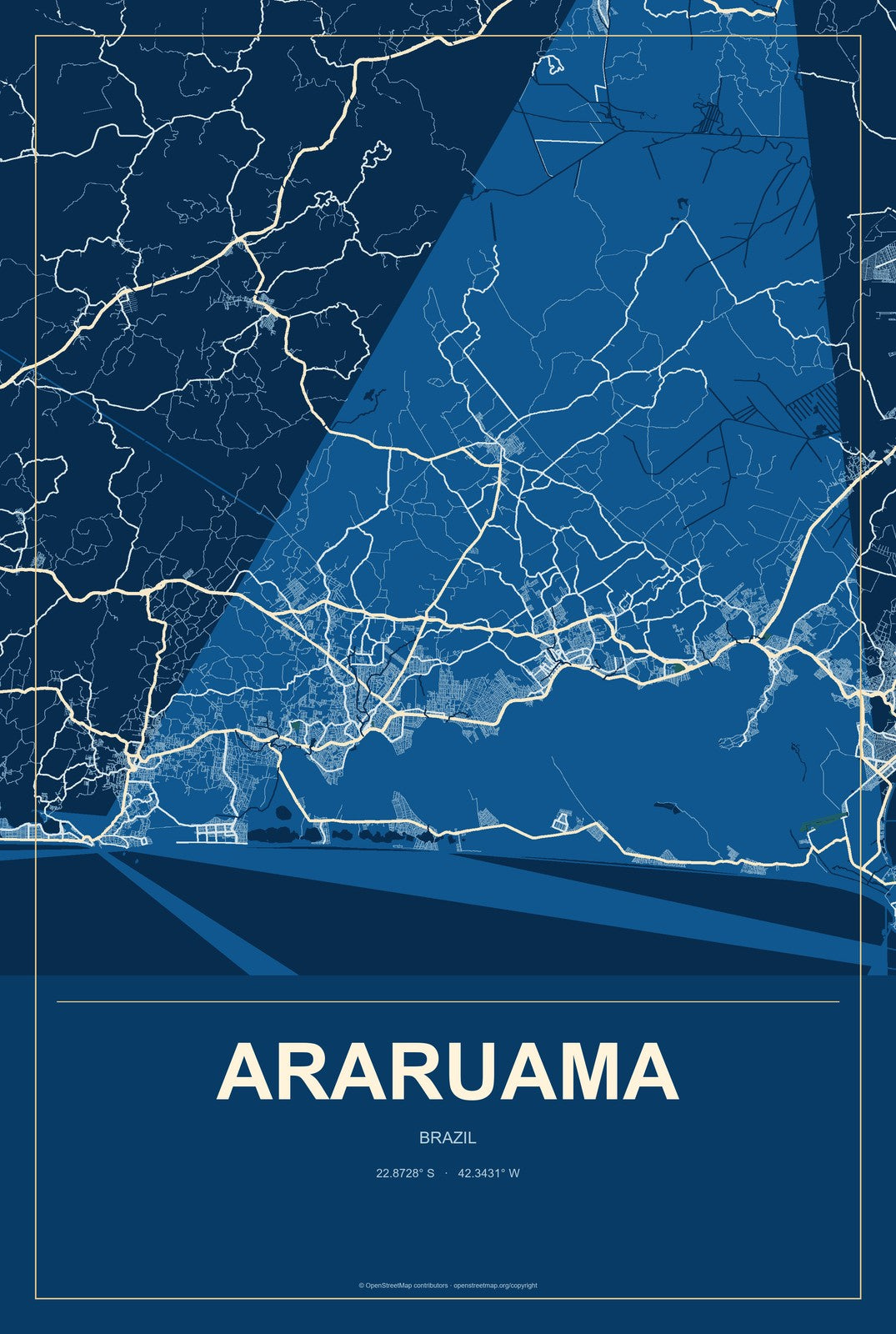 Araruama, Brazil City Map Aluminum Sign in Harbor Cobalt style