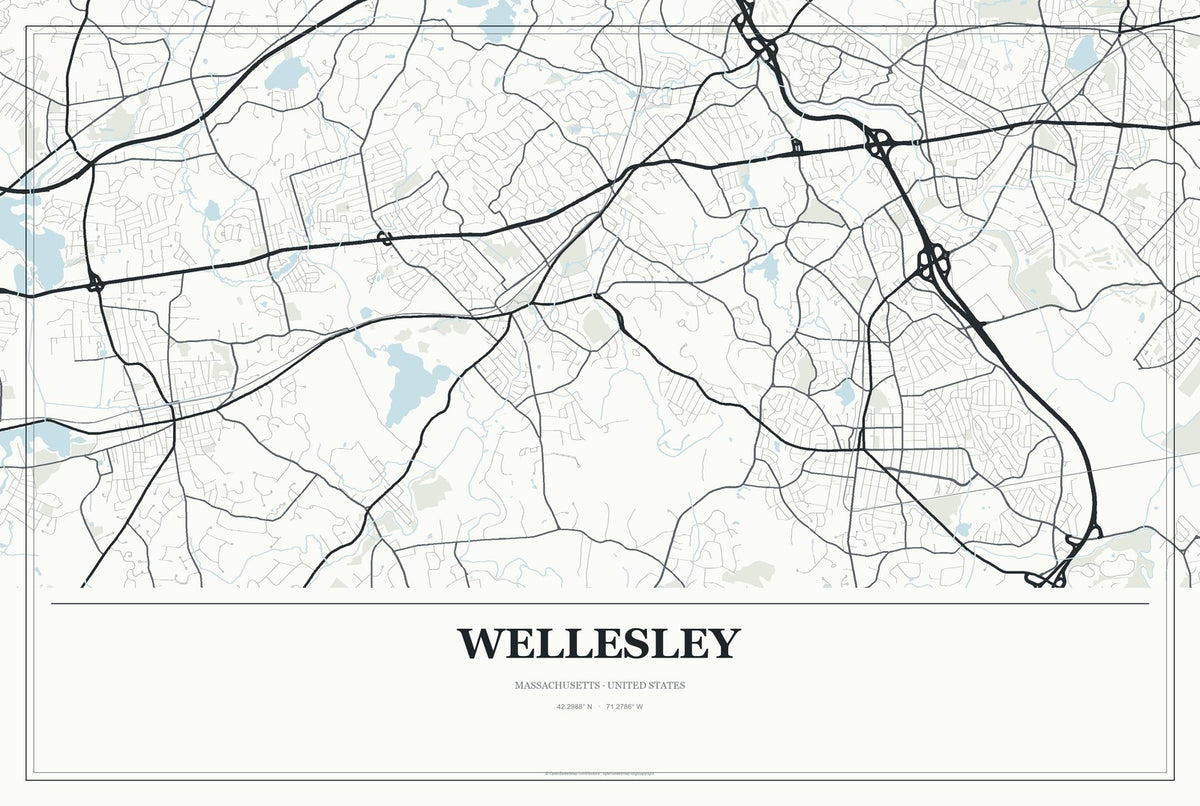 Wellesley, Massachusetts City Map Aluminum Sign in Gallery Air style