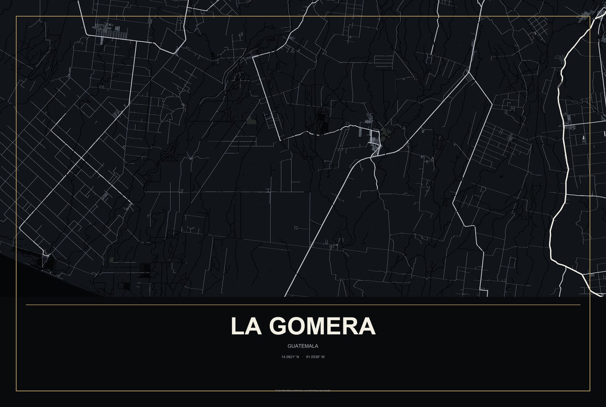 La Gomera, Guatemala City Map Aluminum Sign in Metropolitan Noir style