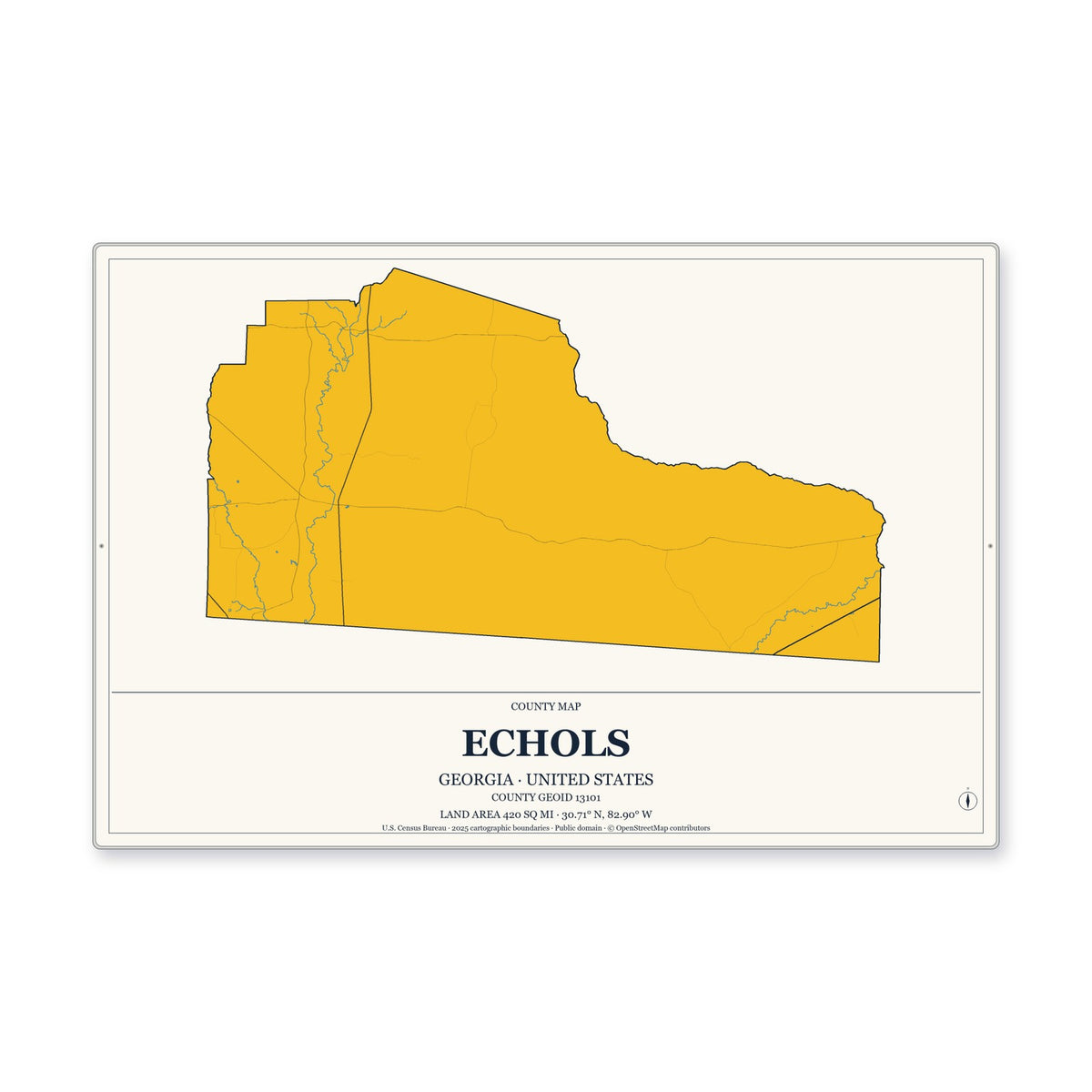 Echols County, Georgia Map Aluminum Sign in Citrine Modern style