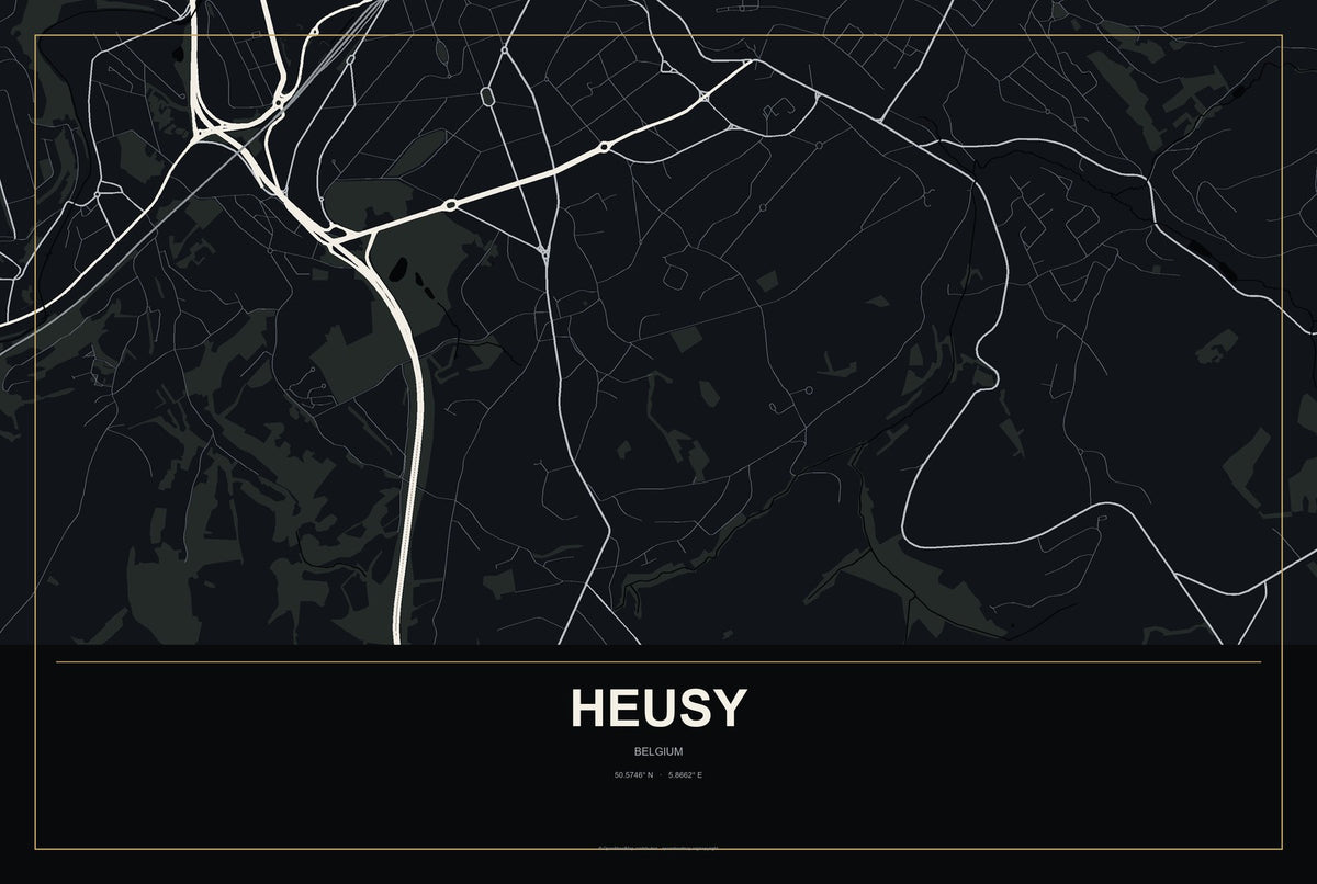 Heusy, Belgium City Map Aluminum Sign in Metropolitan Noir style
