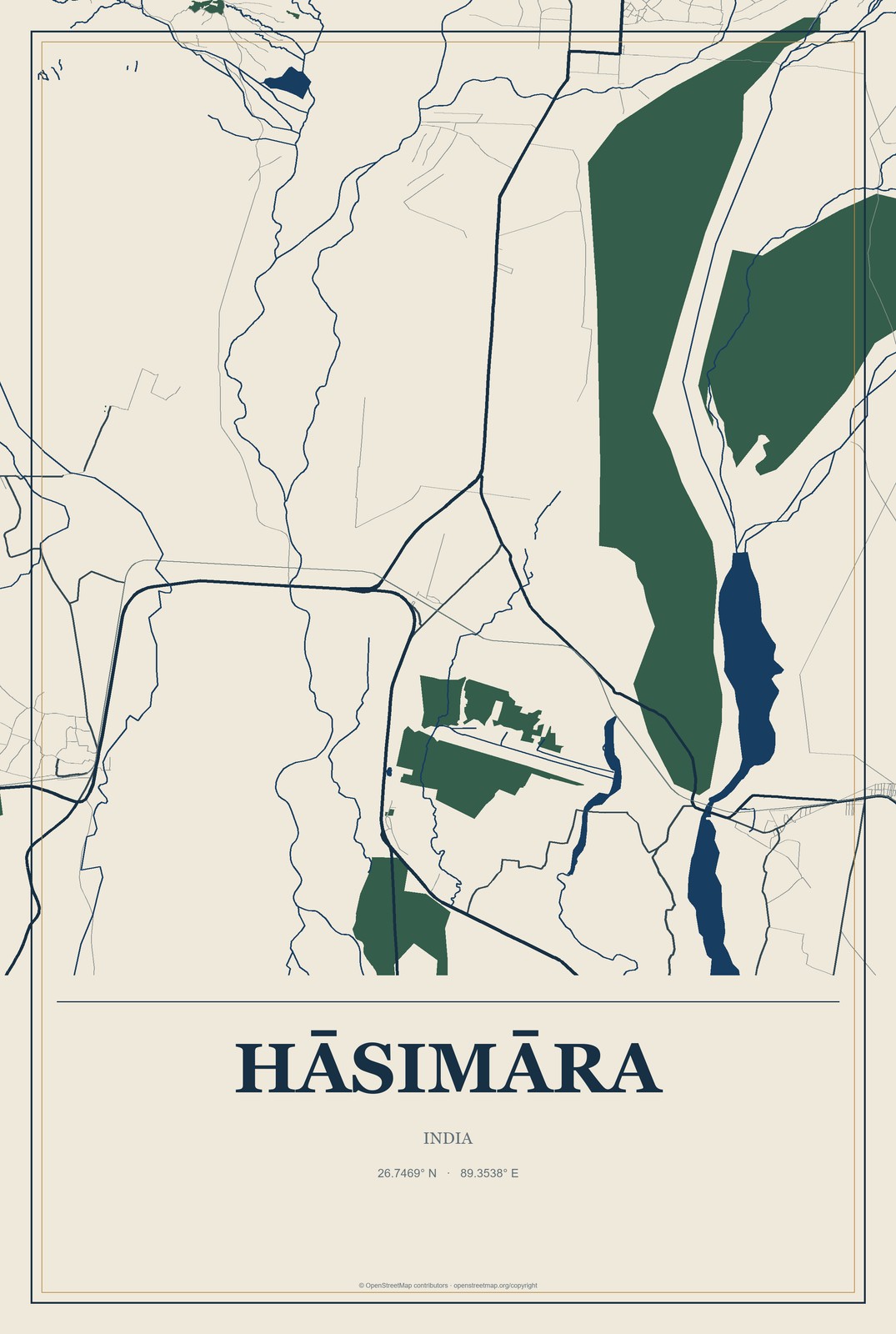 Hāsimāra, India City Map Aluminum Sign in Coastal Cutout style