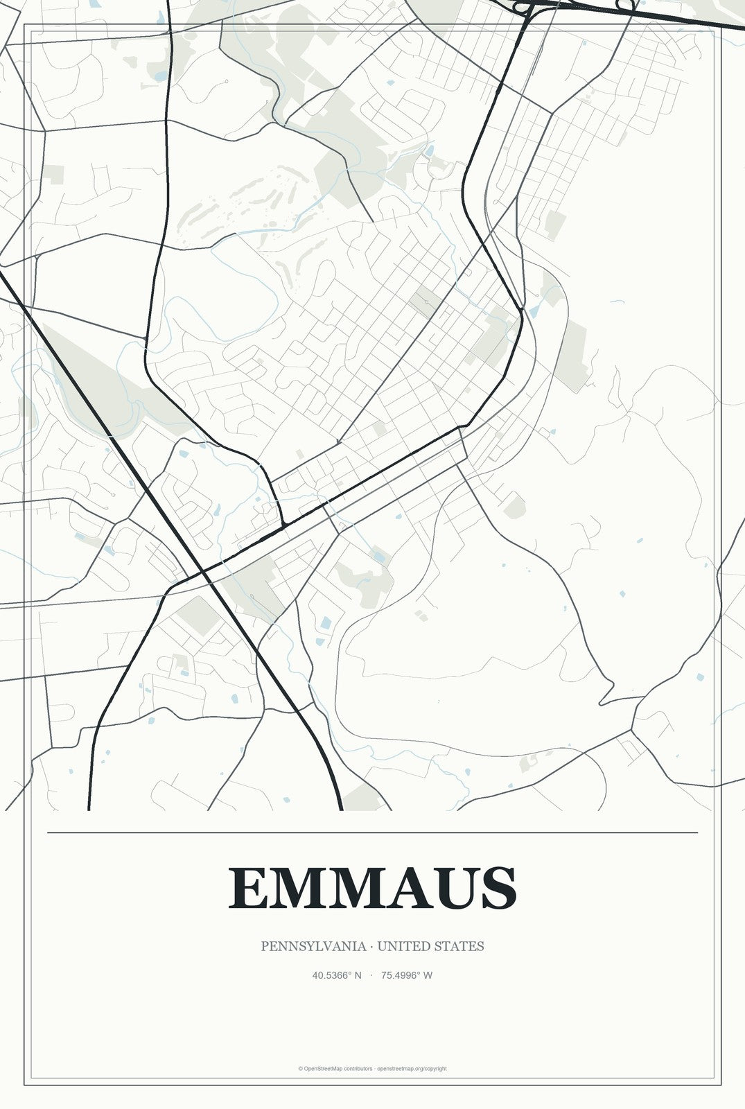 Emmaus, Pennsylvania City Map Aluminum Sign in Gallery Air style