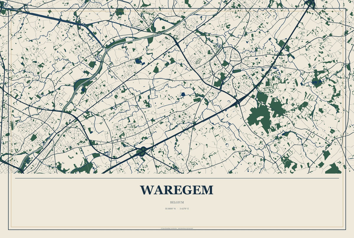 Waregem, Belgium City Map Aluminum Sign in Coastal Cutout style