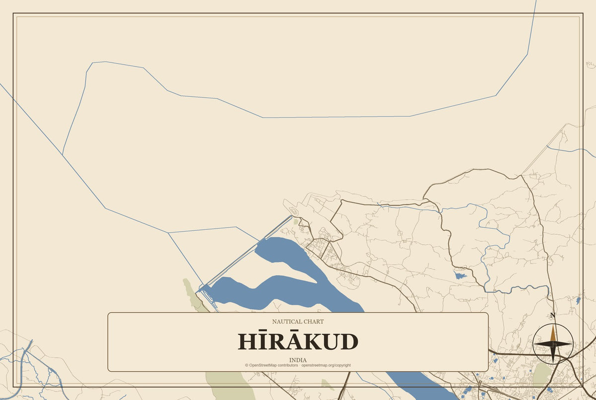 Hīrākud, India City Map Aluminum Sign in Heritage Nautical style