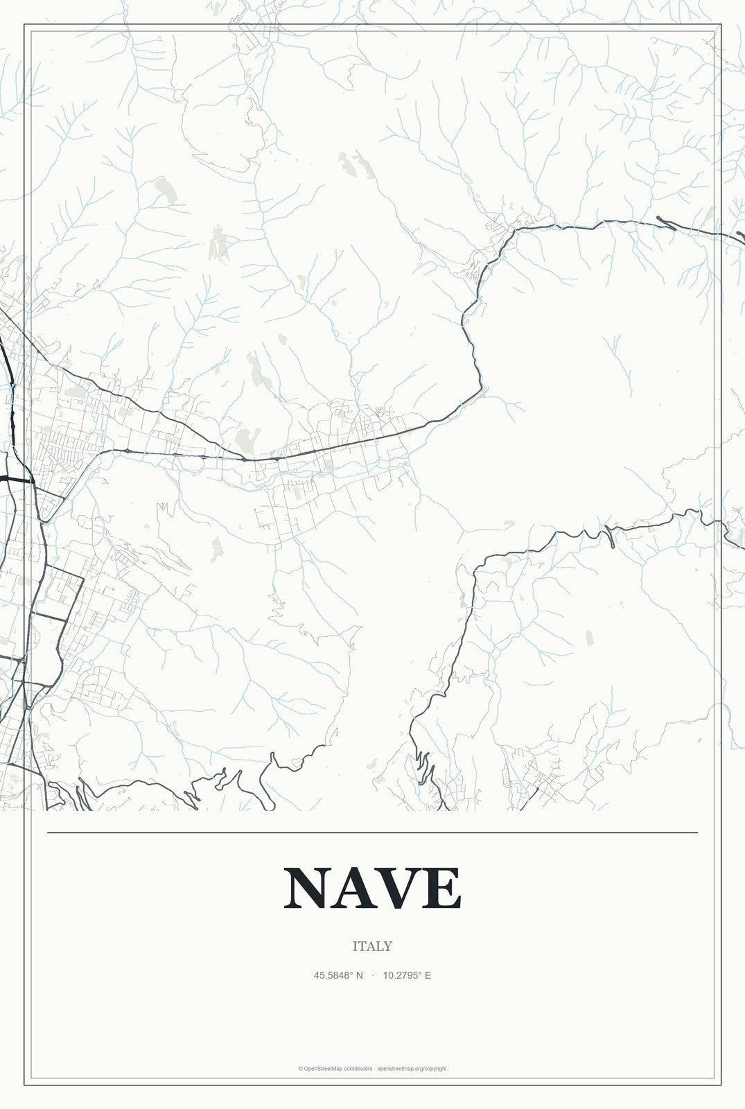 Nave, Italy City Map Aluminum Sign in Gallery Air style