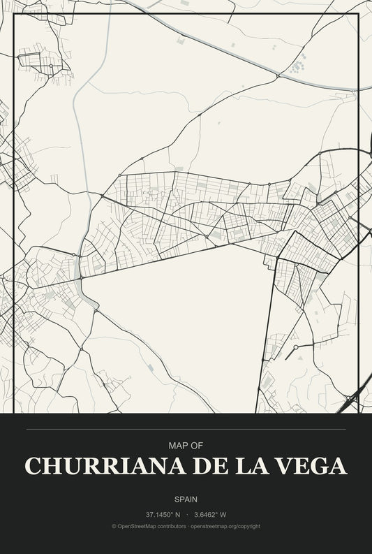 Churriana de la Vega, Spain City Map Aluminum Sign in Museum Plaque style