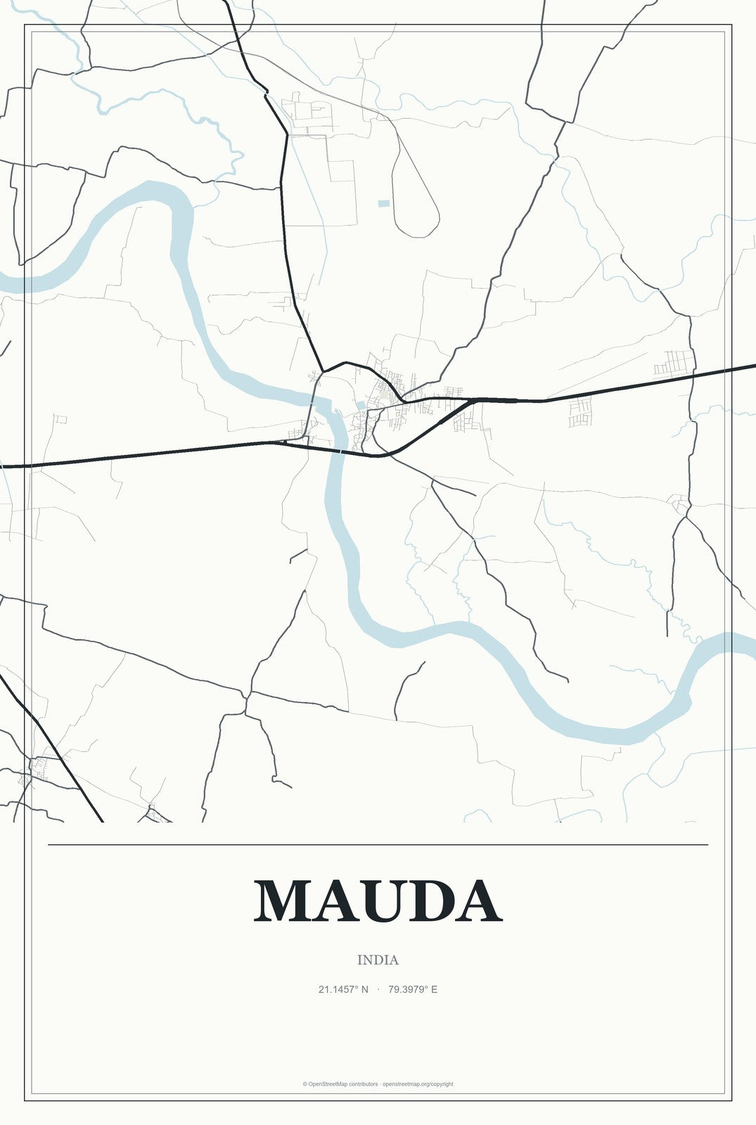 Mauda, India City Map Aluminum Sign in Gallery Air style
