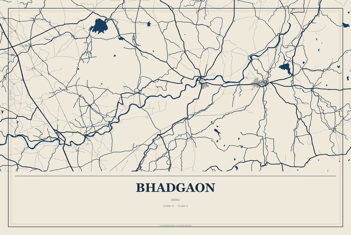 Bhadgaon, India City Map Aluminum Sign in Coastal Cutout style