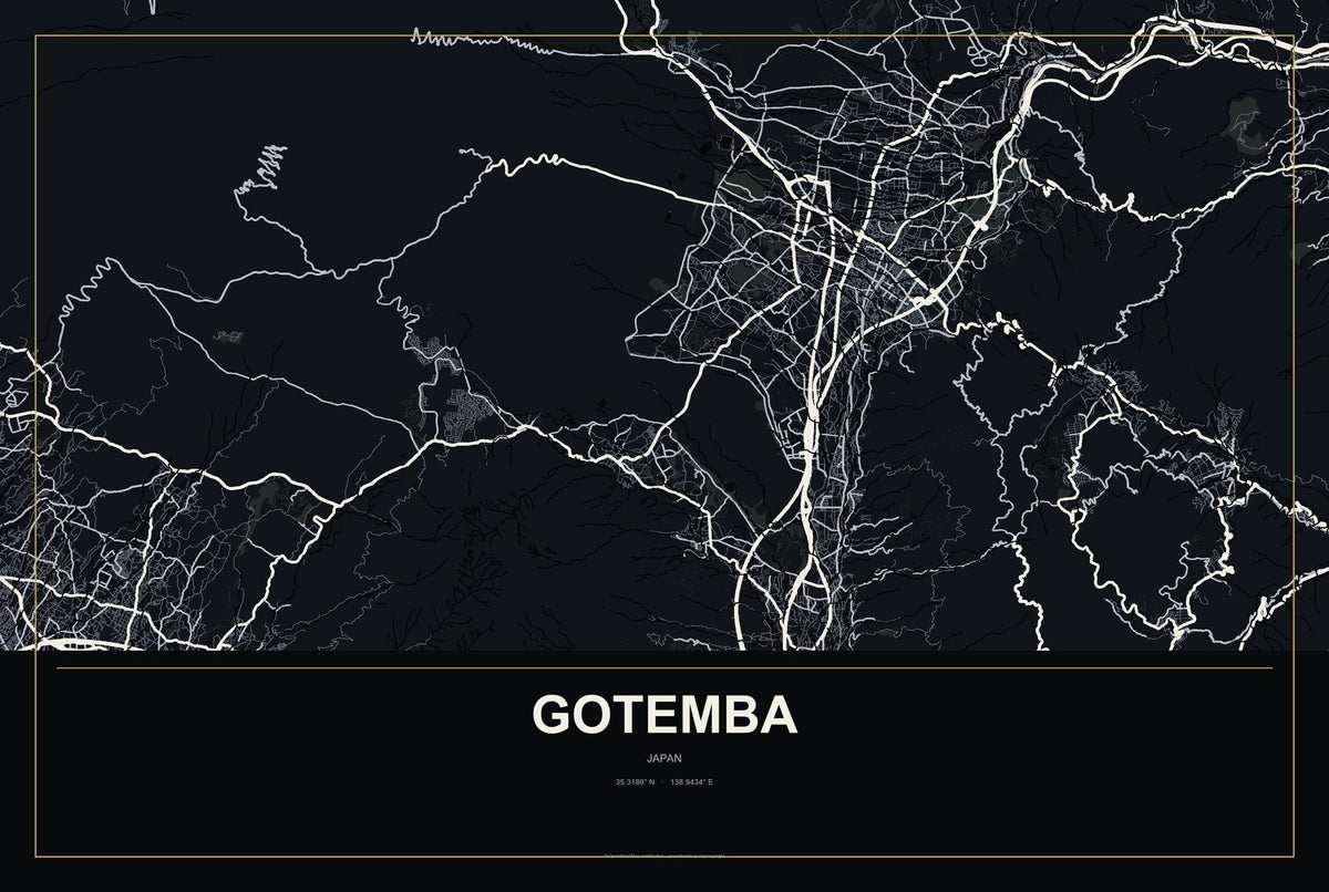 Gotemba, Japan City Map Aluminum Sign in Metropolitan Noir style