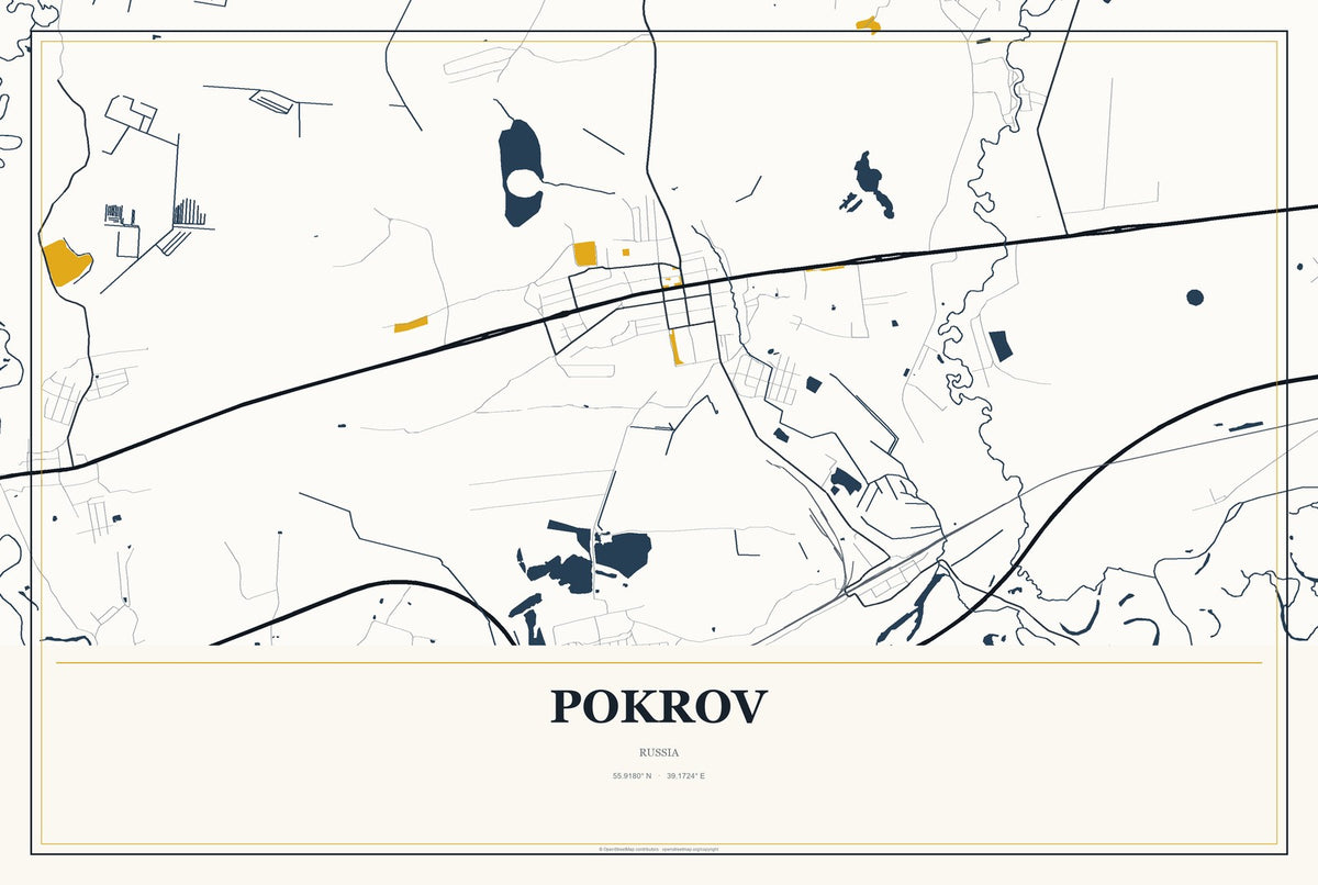 Pokrov, Russia City Map Aluminum Sign in Citrine Modern style