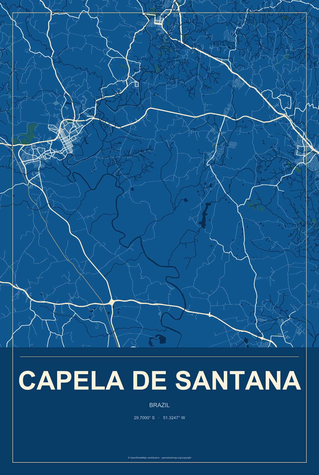 Capela de Santana, Brazil City Map Aluminum Sign in Harbor Cobalt style
