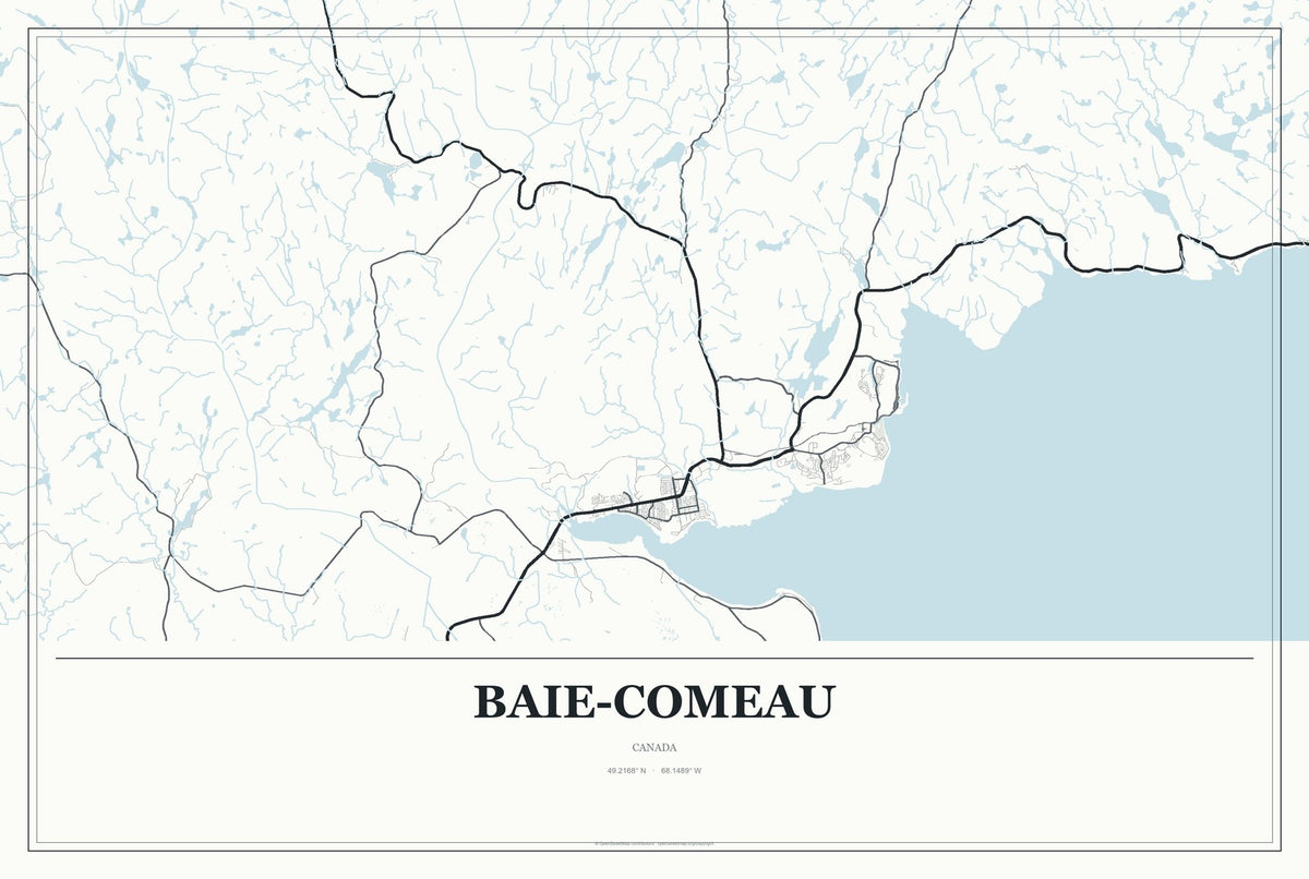 Baie-Comeau, Canada City Map Aluminum Sign in Gallery Air style