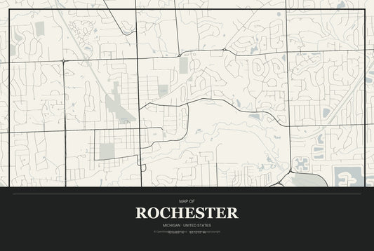 Rochester, Michigan City Map Aluminum Sign in Museum Plaque style
